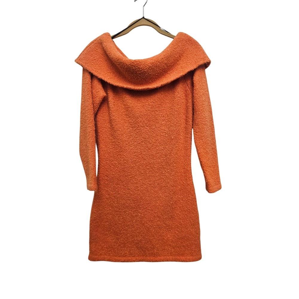 H&M Sweater Dress Women M Orange Off Shoulder Boucle Knit Long Sleeve Mini Fall